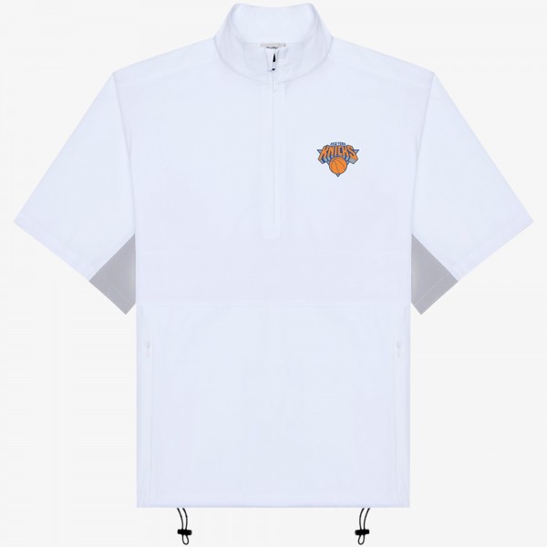 New York Knicks Malbon Golf White Evergreen Nylon Windshirt
