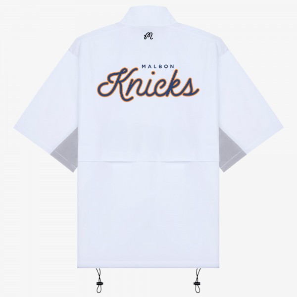 New York Knicks Malbon Golf White Evergreen Nylon Windshirt