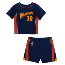 Футболка для малыша Golden State Warriors Stephen Curry Mitchell & Ness Navy 2-Piece Play by Place & Shorts Set