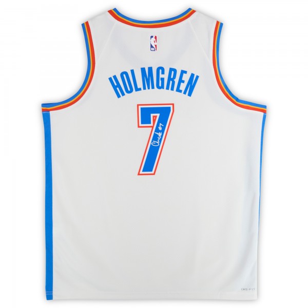 Игровая джерси Chet Holmgren Oklahoma City Thunder Autographed Fanatics Authentic White Nike Association Swingman