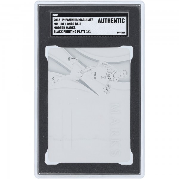 Lonzo Ball Los Angeles Lakers 2018-19 Panini Immaculate Collection Black Printing Plate #MM-LBL #1/1 SGC Authenticated Auth Card