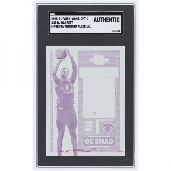 RJ Barrett New York Knicks 2020-21 Panini Contenders Optic Magenta Printing Plate #80 #1/1 SGC Authenticated Auth Card