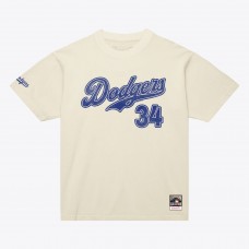 Los Angeles Dodgers Fernando Valenzuela Mitchell & Ness Cream Cooperstown Collection Throwback Name & Number T-Shirt