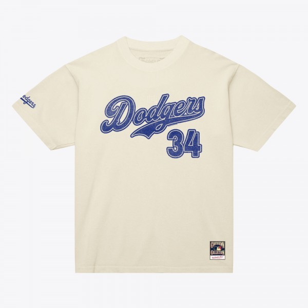 Los Angeles Dodgers Fernando Valenzuela Mitchell & Ness Cream Cooperstown Collection Throwback Name & Number T-Shirt
