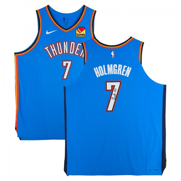 Игровая джерси Chet Holmgren Oklahoma City Thunder Autographed Fanatics Authentic Blue Nike Icon Edition Authentic