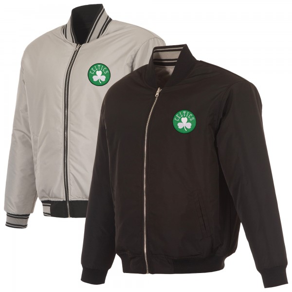 Boston Celtics JH Design Black/Gray Reversible Full-Zip Flight Jacket