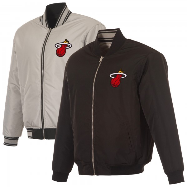 Miami Heat JH Design Black/Gray Reversible Full-Zip Flight Jacket