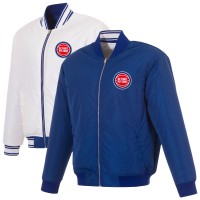Detroit Pistons JH Design Blue/White Reversible Full-Zip Flight Jacket