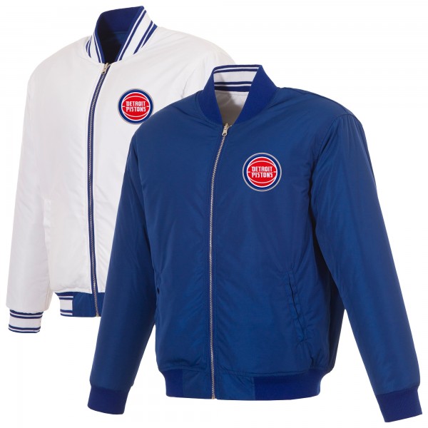 Detroit Pistons JH Design Blue/White Reversible Full-Zip Flight Jacket