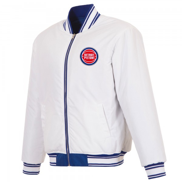 Detroit Pistons JH Design Blue/White Reversible Full-Zip Flight Jacket