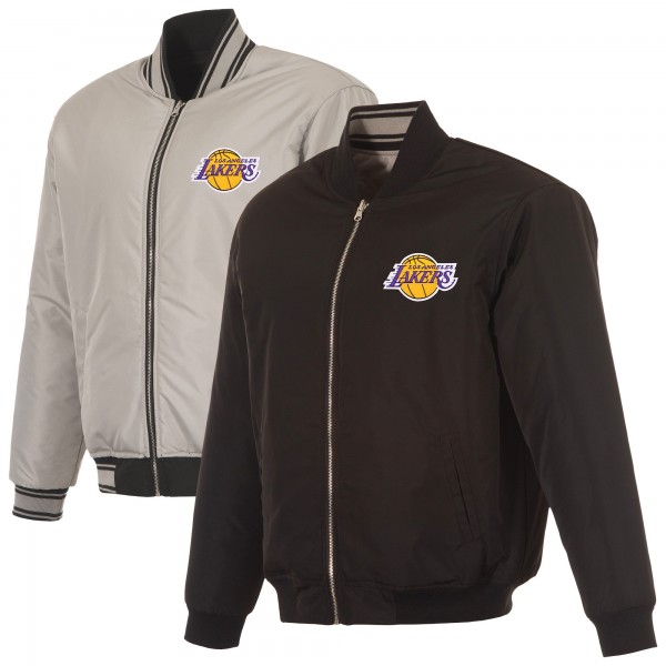 Los Angeles Lakers JH Design Black/Gray Reversible Full-Zip Flight Jacket