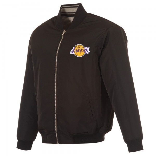 Los Angeles Lakers JH Design Black/Gray Reversible Full-Zip Flight Jacket