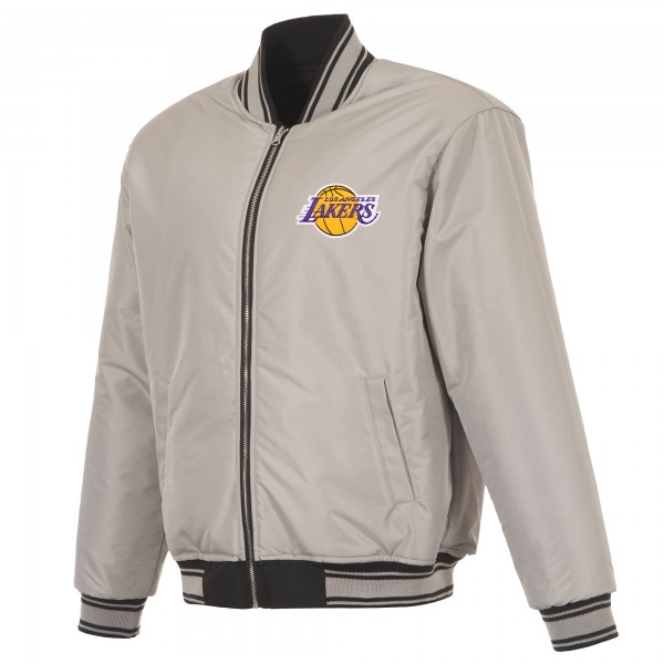 Los Angeles Lakers JH Design Black/Gray Reversible Full-Zip Flight Jacket