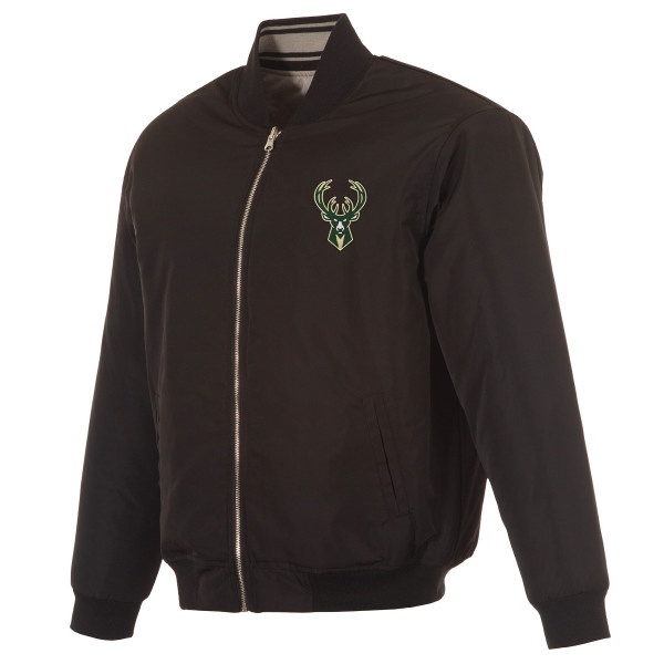 Milwaukee Bucks JH Design Black/Gray Reversible Full-Zip Flight Jacket