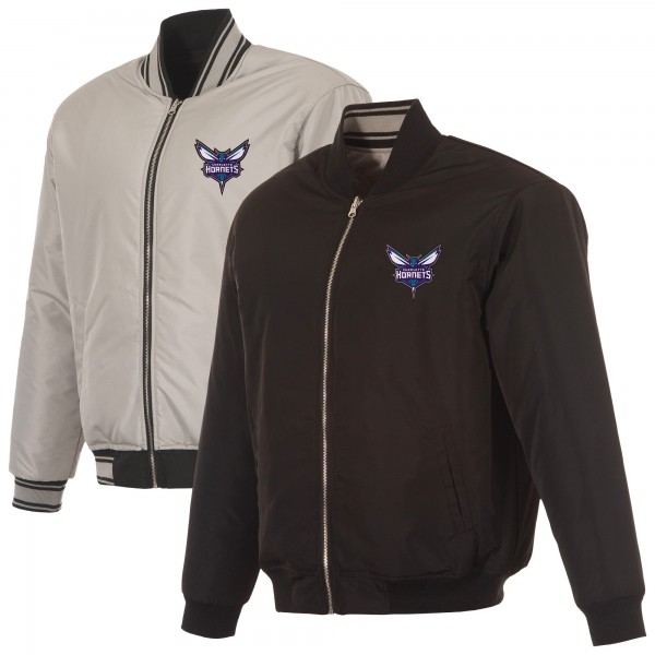 Charlotte Hornets JH Design Black/Gray Reversible Full-Zip Flight Jacket