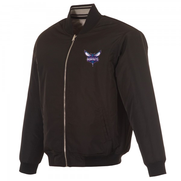 Charlotte Hornets JH Design Black/Gray Reversible Full-Zip Flight Jacket