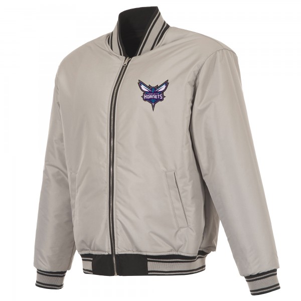 Charlotte Hornets JH Design Black/Gray Reversible Full-Zip Flight Jacket