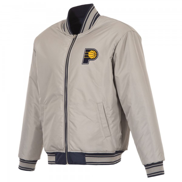 Indiana Pacers JH Design Navy/Gray Reversible Full-Zip Flight Jacket