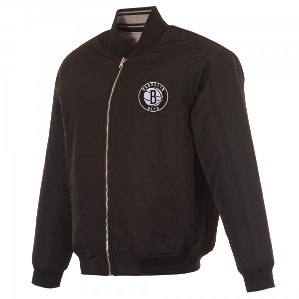 Brooklyn Nets JH Design Black/Gray Reversible Full-Zip Flight Jacket