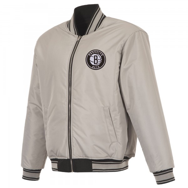 Brooklyn Nets JH Design Black/Gray Reversible Full-Zip Flight Jacket