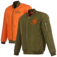 Los Angeles Lakers JH Design Green/Orange Nylon Full-Zip Bomber Jacket