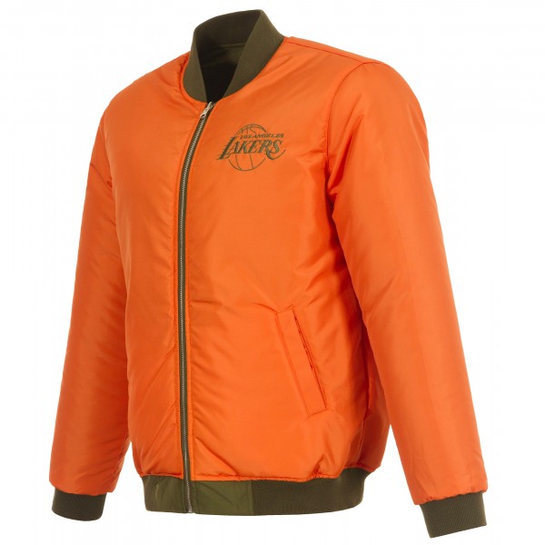 Los Angeles Lakers JH Design Green/Orange Nylon Full-Zip Bomber Jacket
