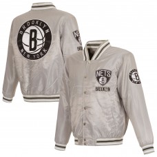Brooklyn Nets JH Design Silver Full-Snap Satin Jacket