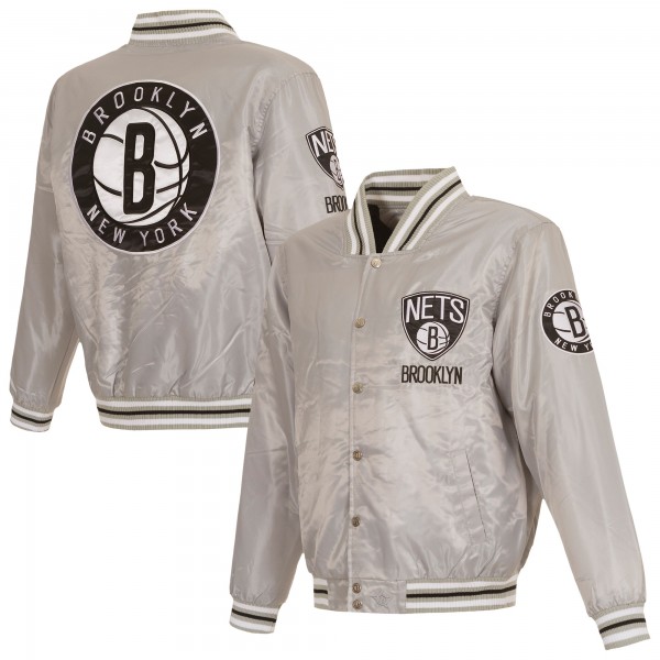 Brooklyn Nets JH Design Silver Full-Snap Satin Jacket