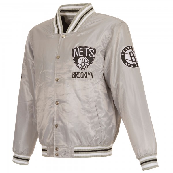Brooklyn Nets JH Design Silver Full-Snap Satin Jacket