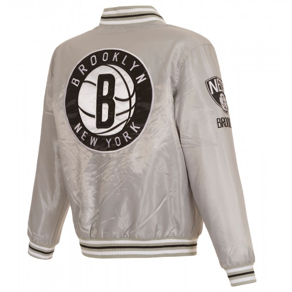 Brooklyn Nets JH Design Silver Full-Snap Satin Jacket