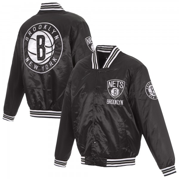 Brooklyn Nets JH Design Black Full-Snap Satin Jacket