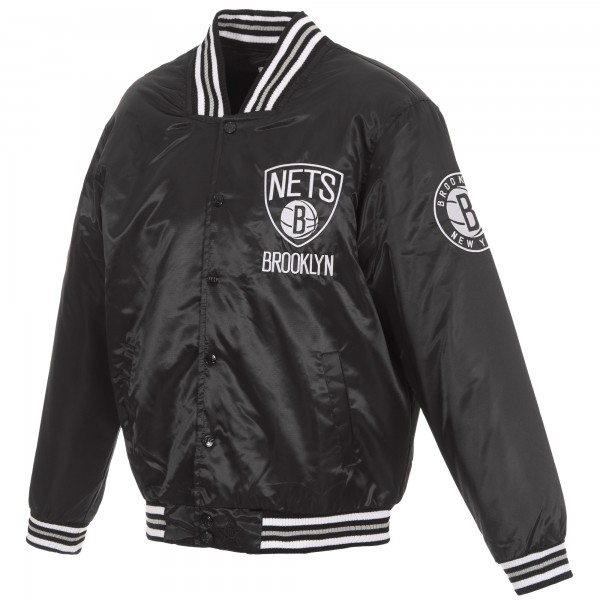 Brooklyn Nets JH Design Black Full-Snap Satin Jacket