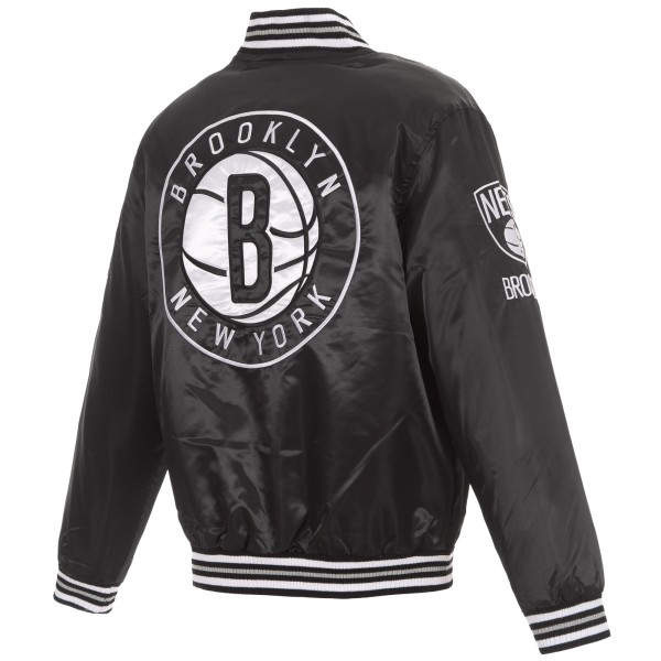 Brooklyn Nets JH Design Black Full-Snap Satin Jacket