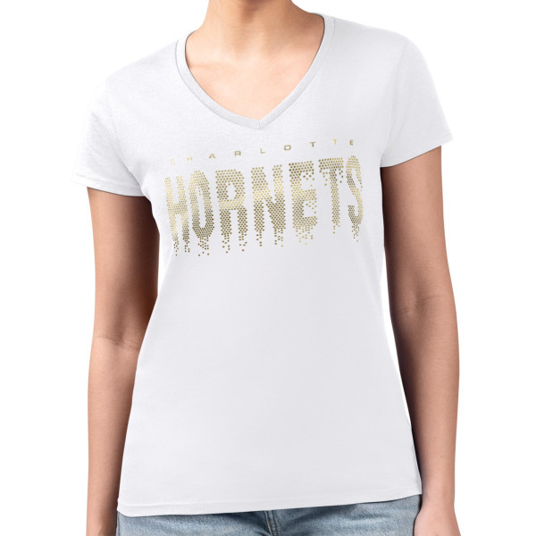 Женская футболка Charlotte Hornets G-III 4Her by Carl Banks White Super-Slim-Fit Metallic Drop Lightweight V-Neck