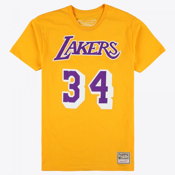 Футболка Unisex Los Angeles Lakers Shaquille ONeal Mitchell & Ness Gold Hardwood Classics Name & Number