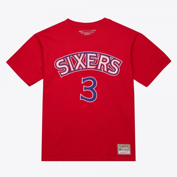 Unisex Philadelphia 76ers Allen Iverson Mitchell & Ness Red Hardwood Classics Name & Number T-Shirt