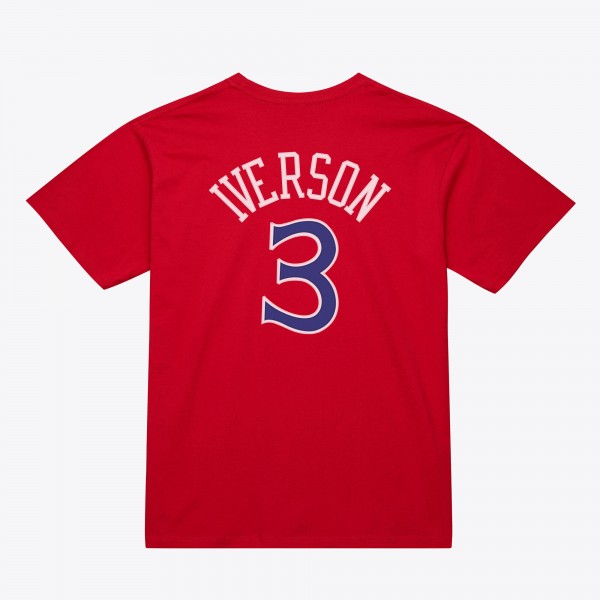 Unisex Philadelphia 76ers Allen Iverson Mitchell & Ness Red Hardwood Classics Name & Number T-Shirt