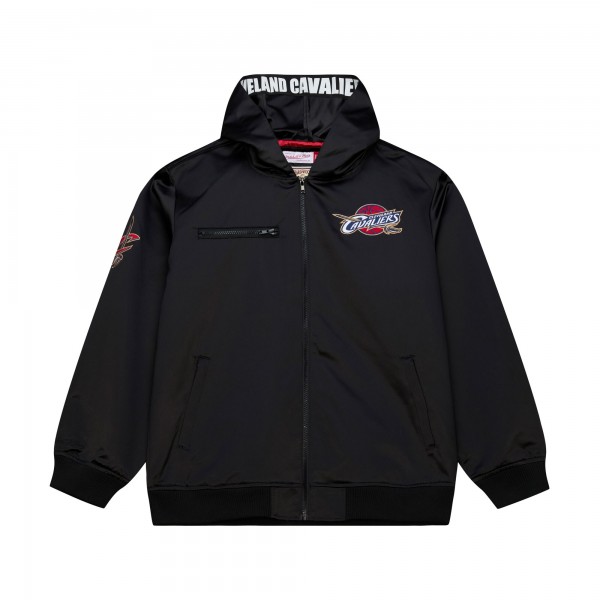 Cleveland Cavaliers Mitchell & Ness Black Hardwood Classics Nights Walk the Tunnel Satin Bomber Full-Snap Hooded Jacket