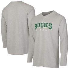 Milwaukee Bucks Concepts Sport Gray Hawthorn Thermal Knit Long Sleeve Henley T-Shirt