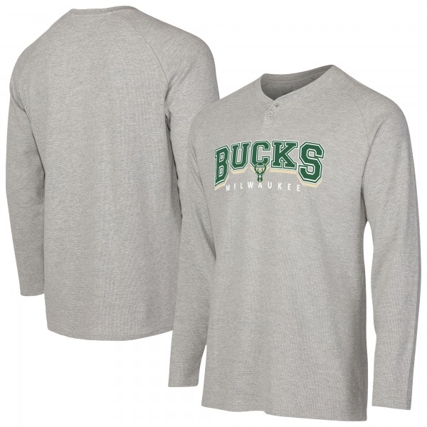 Milwaukee Bucks Concepts Sport Gray Hawthorn Thermal Knit Long Sleeve Henley T-Shirt