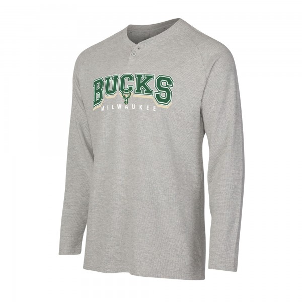 Milwaukee Bucks Concepts Sport Gray Hawthorn Thermal Knit Long Sleeve Henley T-Shirt