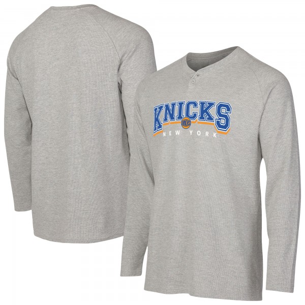 New York Knicks Concepts Sport Gray Hawthorn Thermal Knit Long Sleeve Henley T-Shirt