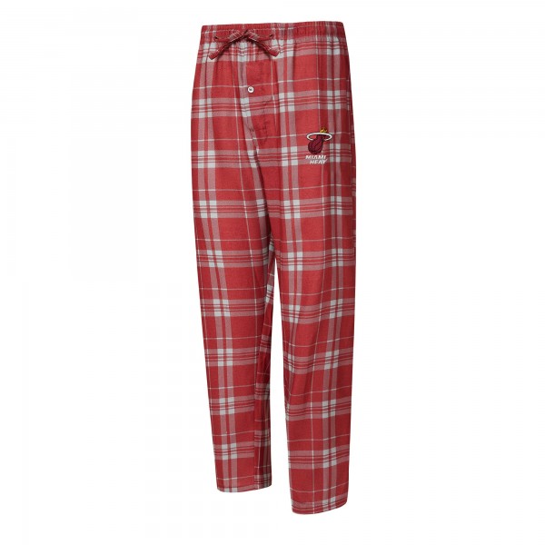 Miami Heat Concepts Sport Wine/Heather Gray Regulate Long Sleeve T-Shirt & Plaid Pant Set