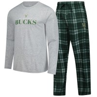 Milwaukee Bucks Concepts Sport Hunter Green Regulate Long Sleeve T-Shirt & Plaid Pant Set