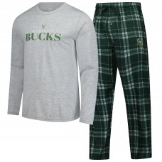 Milwaukee Bucks Concepts Sport Hunter Green Regulate Long Sleeve T-Shirt & Plaid Pant Set