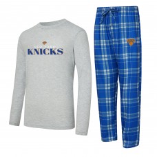 New York Knicks Concepts Sport Royal/Heather Gray Regulate Long Sleeve T-Shirt & Plaid Pant Set