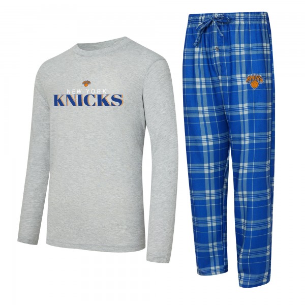 New York Knicks Concepts Sport Royal/Heather Gray Regulate Long Sleeve T-Shirt & Plaid Pant Set