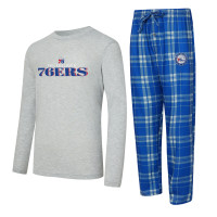Футболка с длинным рукавом Philadelphia 76ers Concepts Sport Royal/Heather Gray Regulate & Plaid Pant Set
