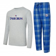 Philadelphia 76ers Concepts Sport Royal/Heather Gray Regulate Long Sleeve T-Shirt & Plaid Pant Set