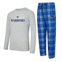 Golden State Warriors Concepts Sport Royal/Heather Gray Regulate Long Sleeve T-Shirt & Plaid Pant Set
